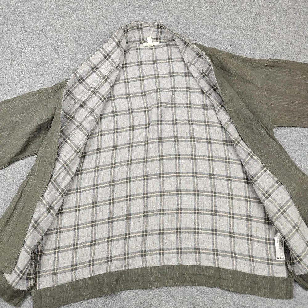 Eileen Fisher Jacket Womens SP Green Organic Cotton Linen Kimono Plaid Lined - Picture 3 of 10